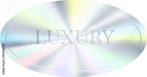 Luxury word on polished silver holographic oval badge