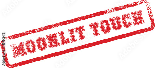 Grungy vintage red rubber stamp features the delicate Moonlit Touch message