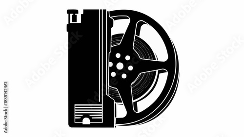 Vintage Film Reel and Projector Icon Symbol.