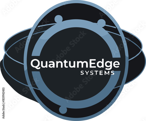 Modern futuristic technology logo design featuring abstract orbital rings and bold branding elements for advanced digital innovation concepts