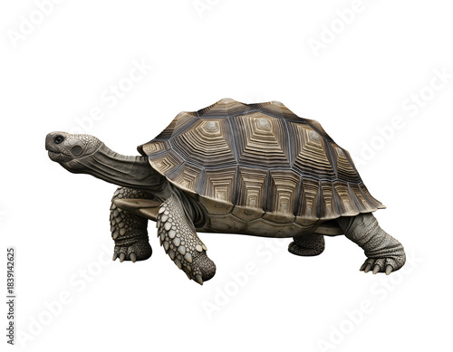 Tortoise Walking Slowly in a Clean Isolated Cutout for Wildlife, Nature, and Educational Designs