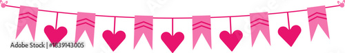 Pink bunting flags and hearts decorating celebration banner
