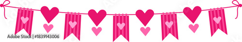 Hearts and striped flags bunting banner celebrating love