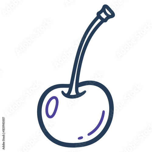 Minimalist handdrawn outline illustration of a single fresh cherry fruit with a dark stem perfect for healthy eating food designs snack packaging and sweet dessert recipes