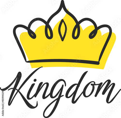 Kingdom word and hand drawn yellow crown design