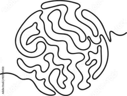 Abstract continuous line forming human brain shape