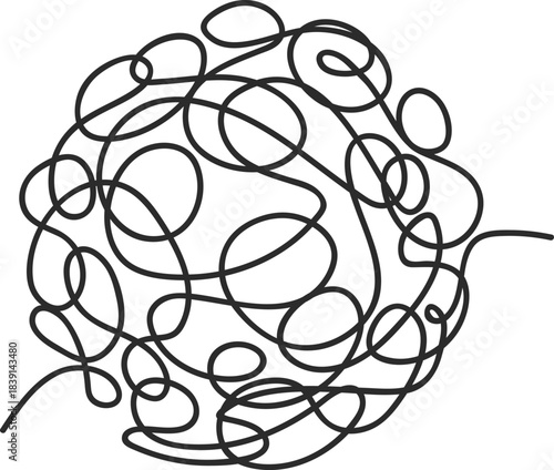 Tangled lines creating complex problem or confusion concept