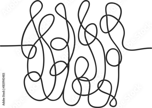 Continuous black line drawing forming tangled abstract pattern