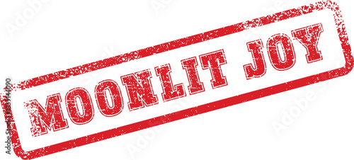 Bright red grunge rubber stamp impression with the uplifting text Moonlit Joy for celebratory occasions