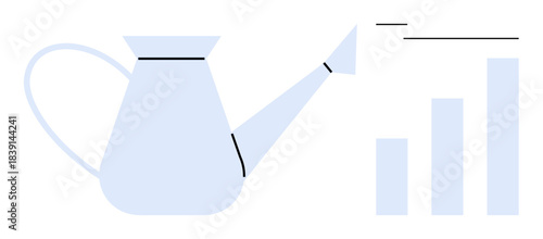 Growth concept. A watering can next to a bar graph growth, nurturing, and progress. Growth in business, personal development, gardening, education, environmental care