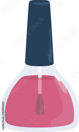 Nail polish bottle holding pink lacquer and brush