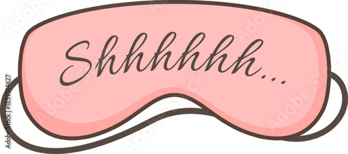 Pink sleeping mask illustrating 'Shhhhhh' for quiet sleep