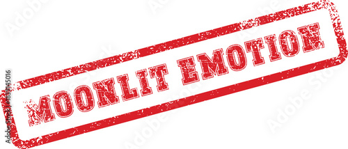 Vivid red rubber stamp with grunge texture prominently featuring the words Moonlit Emotion