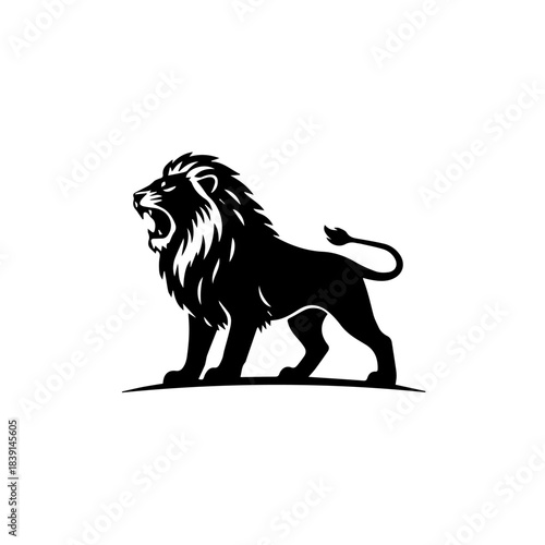 Black and white lion vector illustration on dark background