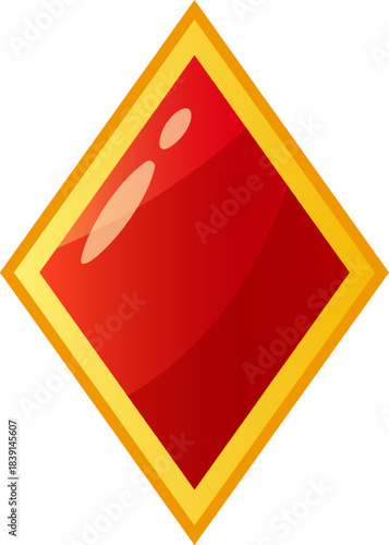 Gleaming red gem diamond with golden outline