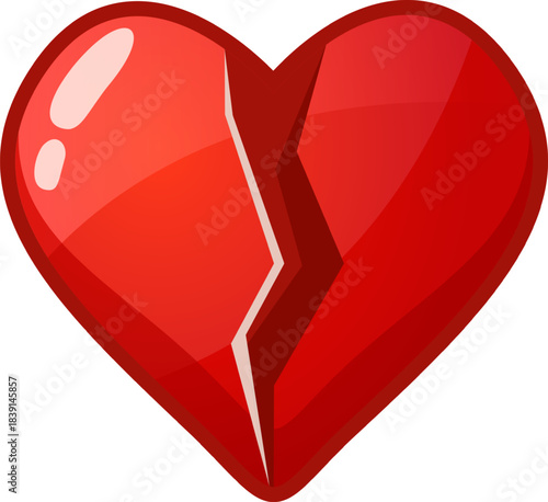 Broken red heart illustrating heartbreak and sadness concept