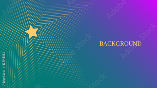 Teal and pink abstract background with yellow blended lines pattern, modern geometric outline star. Christmas or New Year banner template