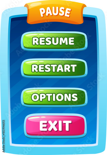Game pause menu interface with action buttons