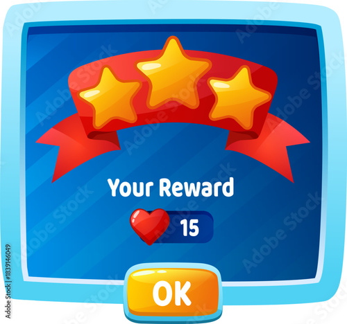 Game interface pop up showing reward stars