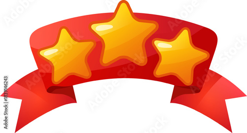 Red ribbon banner displaying three golden stars