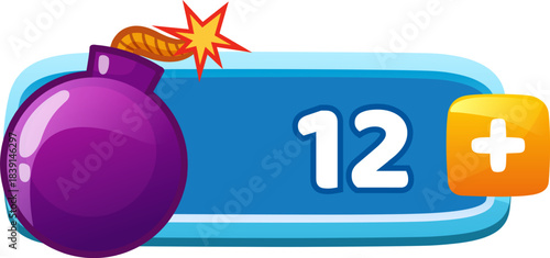 Bomb timer with number 12 and plus sign