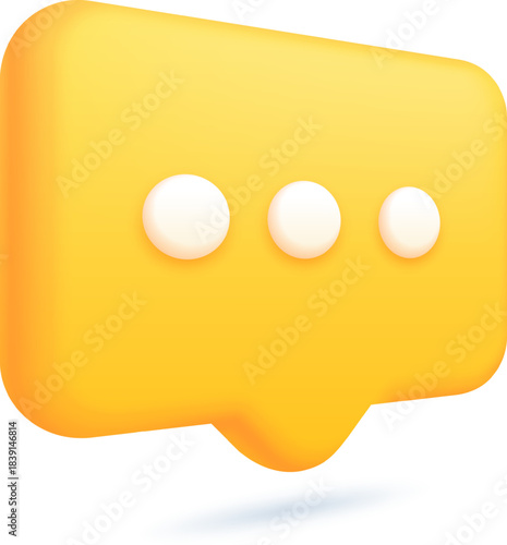 Yellow 3D rendering speech bubble communicating with dots