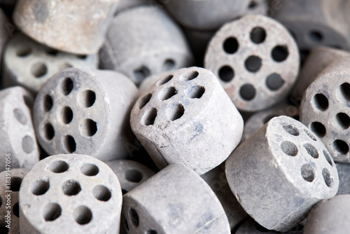 Картината върху платно Carbon dioxide reforming of methane nickel catalyst seven holes cylinder pellet form shape methanol synthesis industrial petrochemical selective focus close up vertical shot texture background
