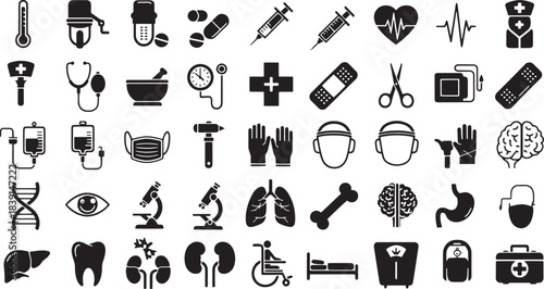 Collection of 25 professional medical nurse icons for healthcare and hospital design projects