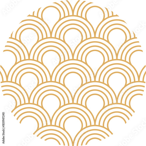 Golden art deco scallop fish scale pattern background