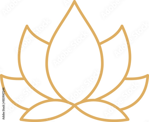 Golden lotus flower minimal linear line art drawing