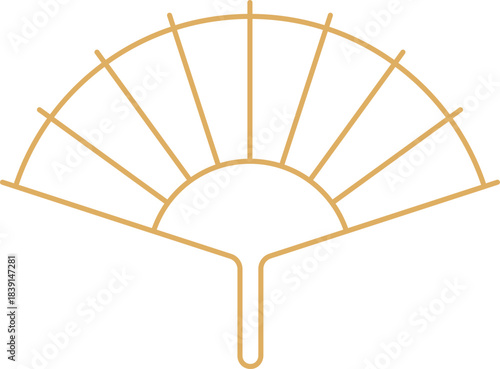 Golden hand fan outline vector illustration design