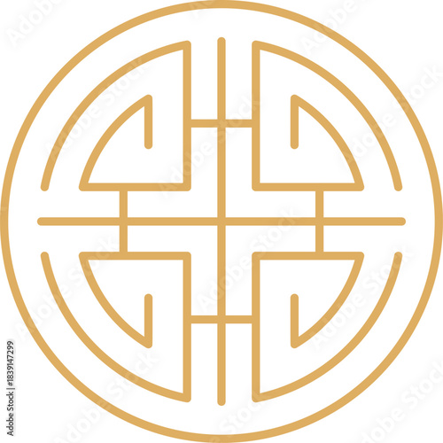 Golden Asian longevity symbol in a circle on a white background