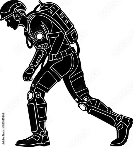 Exosuit Silhouette – Augmented Human in Mechanical Suit with Arm and Leg Enhancements