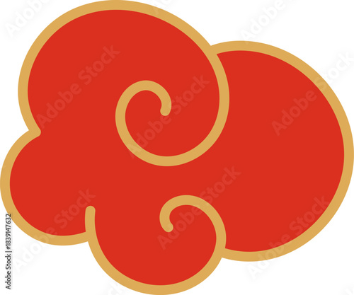 Traditional red Chinese cloud pattern with golden outline