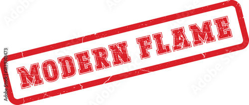 A modern flame designation illustrated on a distressed red rubber stamp symbol