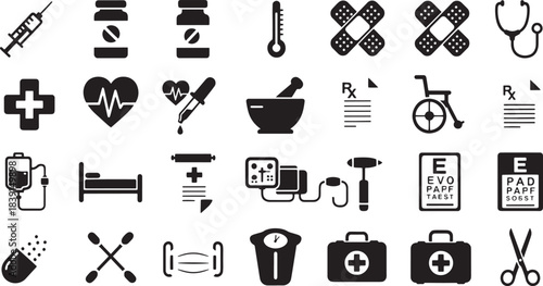 Collection of medical professional icons for healthcare and nursing services