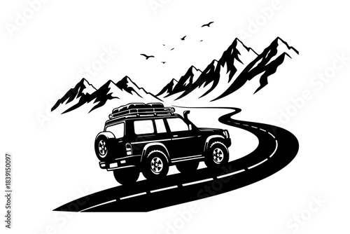 An expedition vehicle navigates a thrilling winding mountain road, embodying the enduring concept of outdoor adventure and the spirit of exploration through rugged landscapes
