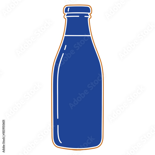 Simple stylized handdrawn blue bottle vector illustration representing a container for milk juice or beverage with a subtle brown outline perfect for various graphic design elements and web assets