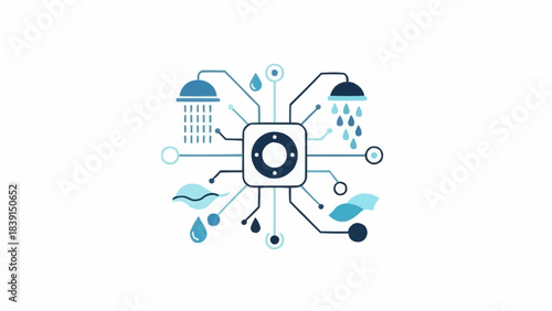 Water cycle illustration depicting various stages of water flow and circulation in a diagrammatic representation