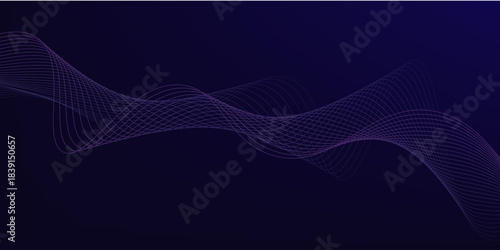 glowing blue wavy lines on abstract technology dark blue background. digital hi tech vector illustration with particle striped wave lines.eps