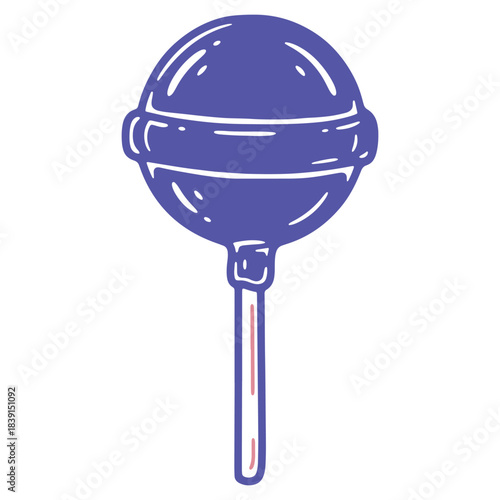 Sweet purple lollipop candy illustration with a classic round sugary treat on a long stick perfect for childrens parties holiday celebrations and playful design elements representing sugary delights