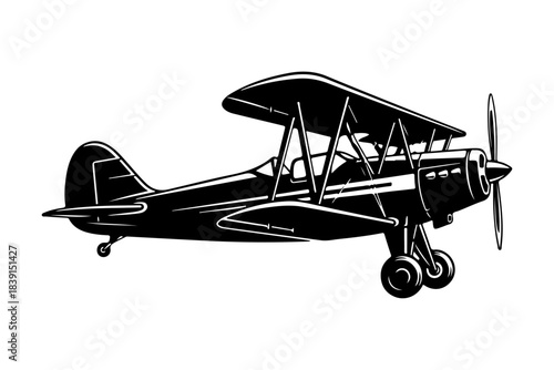 Vintage biplane vector illustration, embodying the adventurous spirit of early aviation and classic aerial travel. Ideal for design projects seeking a retro flight aesthetic