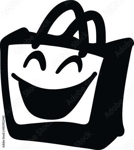 A cartoon style shopping bag bold black color wit