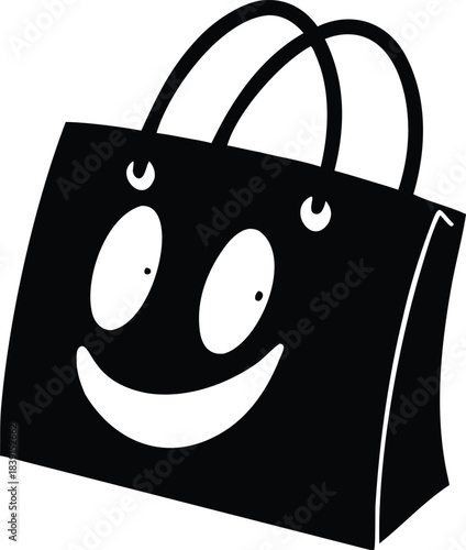A cartoon style shopping bag bold black color wit