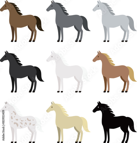 色々な毛色の馬のアイコン
