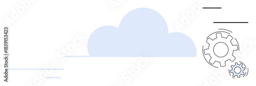 Cloud computing, data storage, technology services, digital transformation, automation, software integration. Cloud with gears signifying technology and development processes. Cloud computing