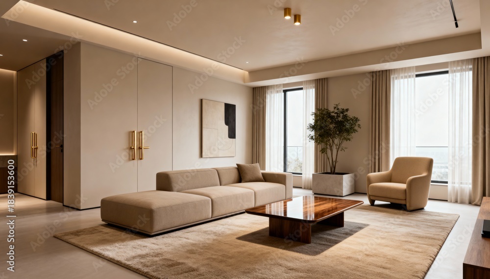 Fototapeta premium Luxury Minimal Cozy Interior with Premium Wool Textures