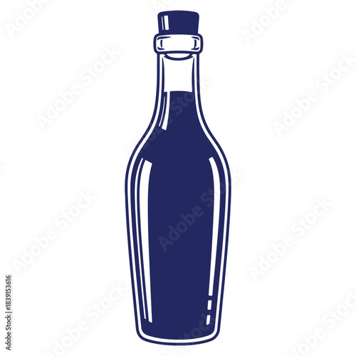 Elegant dark blue bottle illustration with classic stopper design ideal for beverage or decorative presentations showcasing vintage style