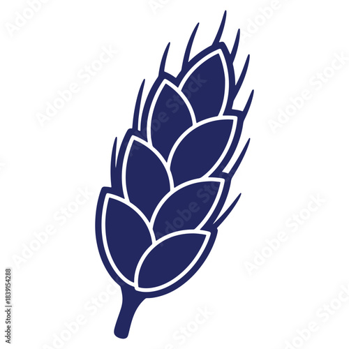 Isolated Single Hop Cone Illustration for Brewing Industry and Agricultural Theme Decorative Element in Dark Blue