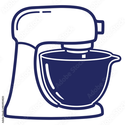 Stand mixer illustration with a mixing bowl for baking and cooking homemade goods and pastry preparation